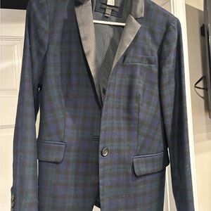 J. Crew Navy and Green Plaid Blazer